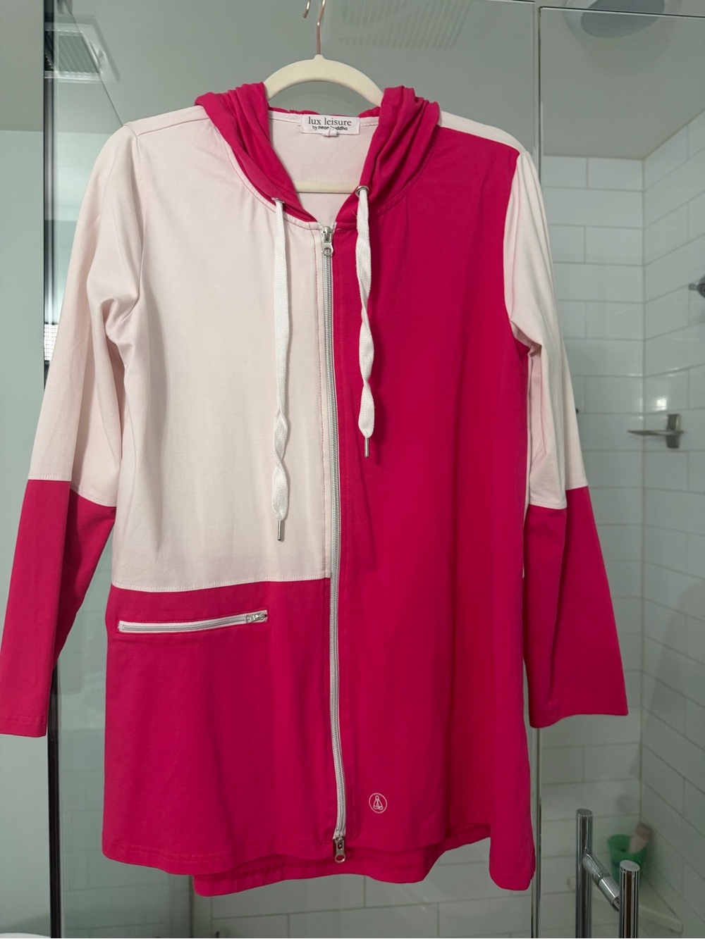 neon buddha Hot Pink & Light Pink Colorblock Hoodie